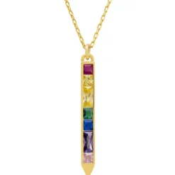 Latelita Obelisk Rainbow Baguette Pendant Necklace Gold