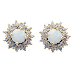 Latelita Opal And Flower Stud Earrings Gold