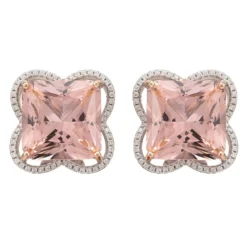 Latelita Open Clover Flower Earrings Silver Pink Morganite