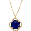 Latelita Open Clover Flower Gemstone Necklace Gold Sapphire