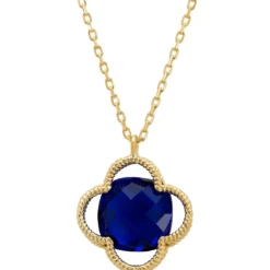 Latelita Open Clover Flower Gemstone Necklace Gold Sapphire