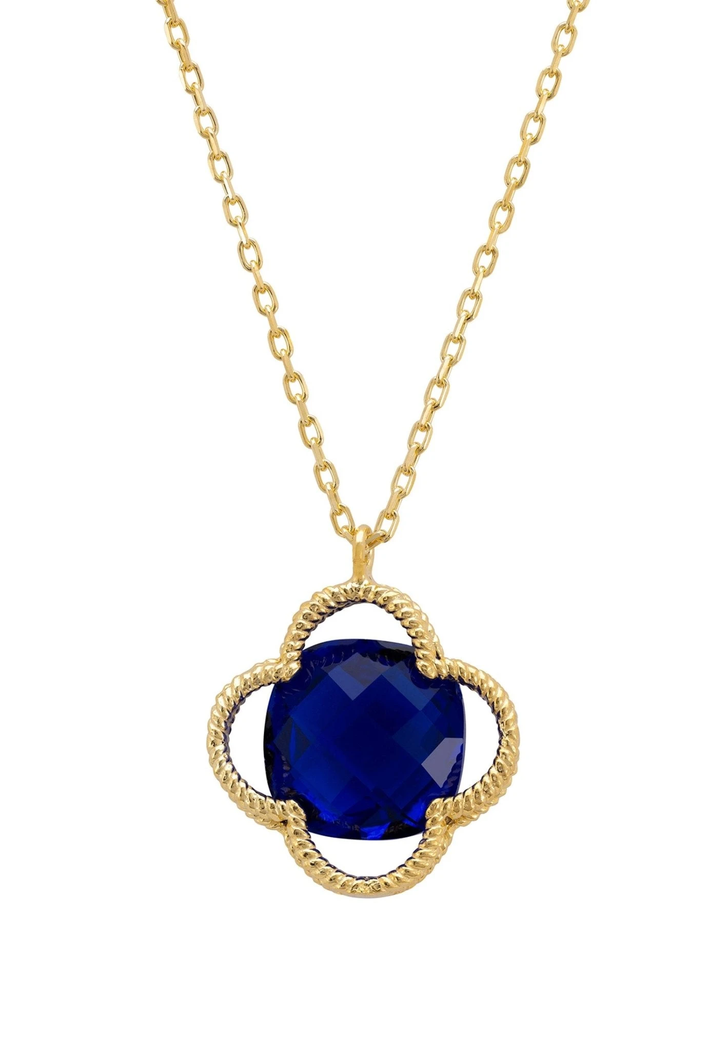 Latelita Open Clover Flower Gemstone Necklace Gold Sapphire 1 Latelita Open Clover Flower Gemstone Necklace Gold Sapphire