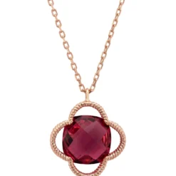 Latelita Open Clover Flower Gemstone Necklace Rosegold Pink Tourmaline