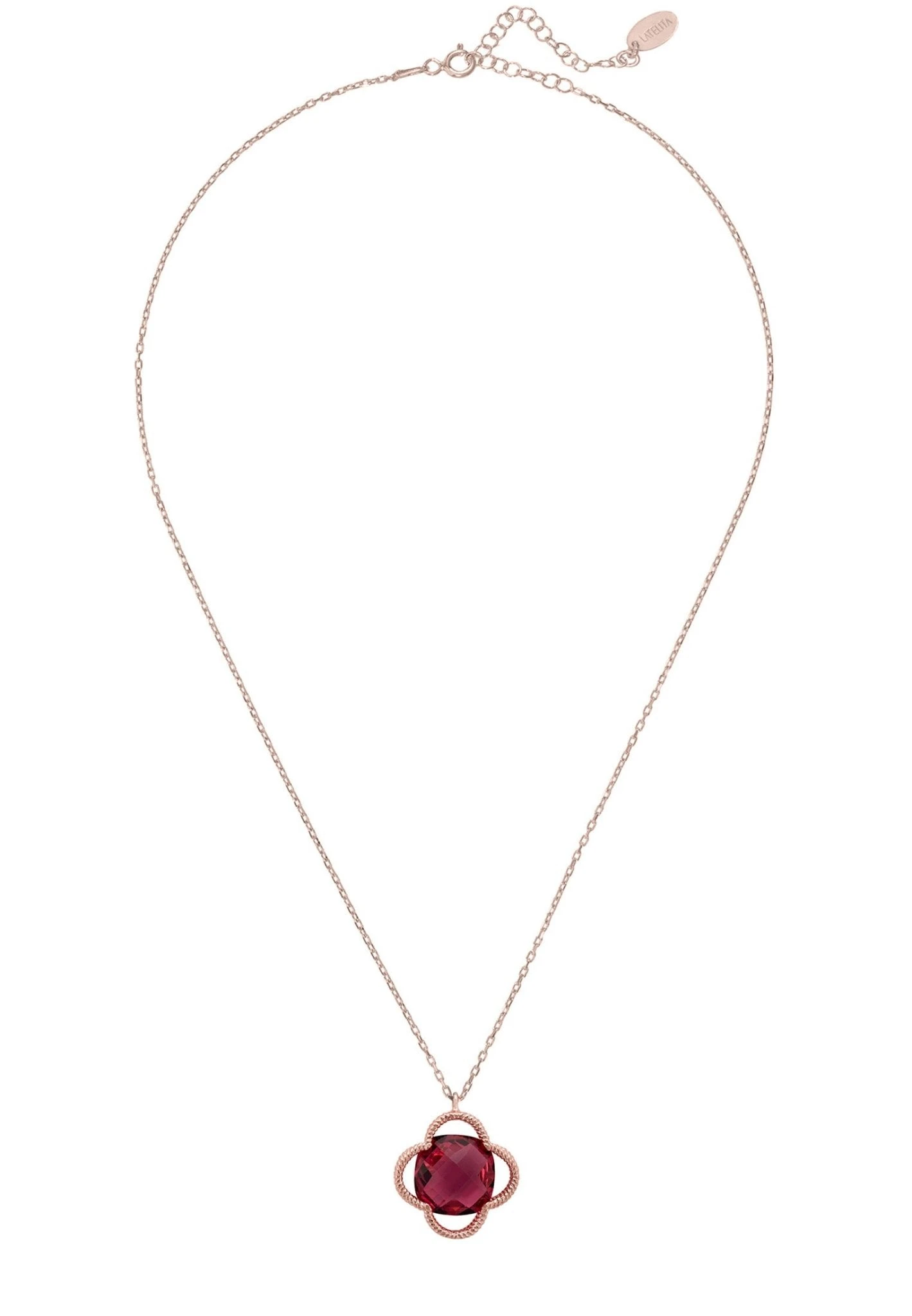 Latelita Open Clover Flower Gemstone Necklace Rosegold Pink Tourmaline 3 Latelita Open Clover Flower Gemstone Necklace Rosegold Pink Tourmaline - Image 3