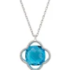 Latelita Open Clover Flower Gemstone Necklace Silver Blue Topaz