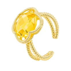 Latelita Open Clover Gemstone Cocktail Ring Gold Citrine