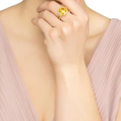 Latelita Open Clover Gemstone Cocktail Ring Gold Citrine -Cheap Gemiracle Store open clover gemstone cocktail ring gold citrine 861671