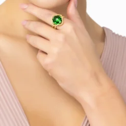 Latelita Open Clover Gemstone Cocktail Ring Gold Emerald -Cheap Gemiracle Store open clover gemstone cocktail ring gold emerald 651115