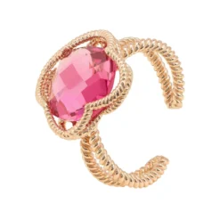Latelita Open Clover Gemstone Cocktail Ring Rosegold Pink Tourmaline