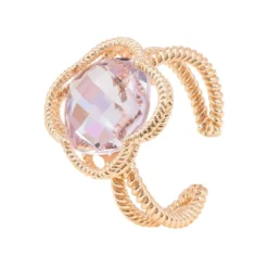 Latelita Open Clover Gemstone Cocktail Ring Rosegold Rose Quartz