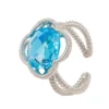 Latelita Open Clover Gemstone Cocktail Ring Silver Blue Topaz