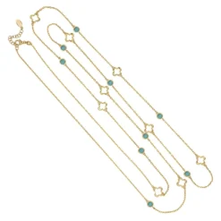 Latelita Open Clover Long Gemstone Necklace Gold Turquoise -Cheap Gemiracle Store open clover long gemstone necklace gold turquoise 487651