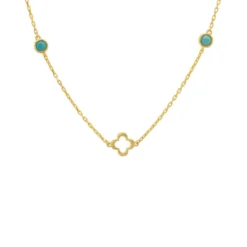 Latelita Open Clover Long Gemstone Necklace Gold Turquoise