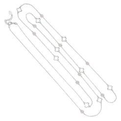 Latelita Open Clover Long Gemstone Necklace Silver Rose Quartz -Cheap Gemiracle Store open clover long gemstone necklace silver rose quartz 426855