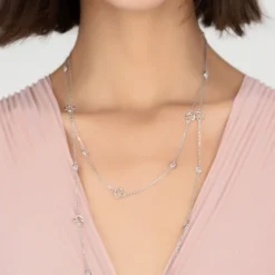 Latelita Open Clover Long Gemstone Necklace Silver Rose Quartz -Cheap Gemiracle Store open clover long gemstone necklace silver rose quartz 681810
