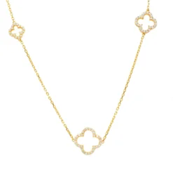 Latelita Open Clover Long White Cz Necklace Gold