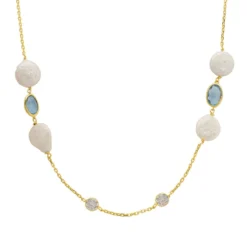 Latelita Pavia 120cm Long Pearl Necklace Gold Blue Topaz