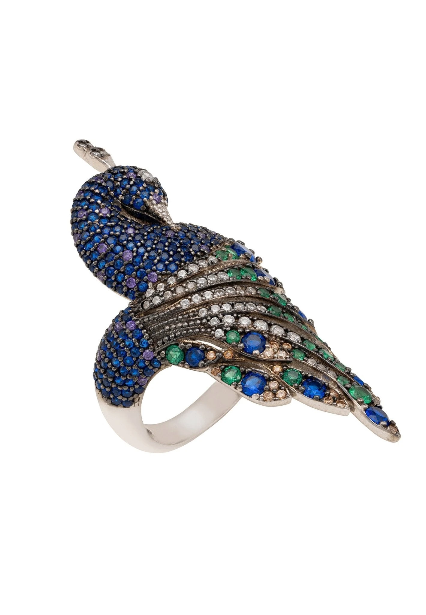 Latelita Peacock Cocktail Ring Silver 1 Latelita Peacock Cocktail Ring Silver