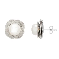 Latelita Pearl And Rose Petals Stud Earrings Silver -Cheap Gemiracle Store pearl and rose petals stud earrings silver 624714
