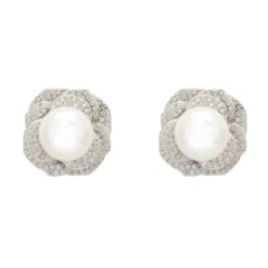 Latelita Pearl And Rose Petals Stud Earrings Silver