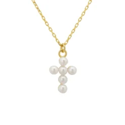 Latelita Pearl Cross Necklace Gold