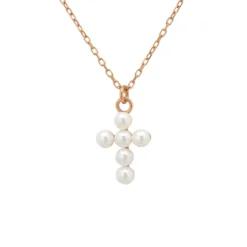 Latelita Pearl Cross Necklace Rosegold