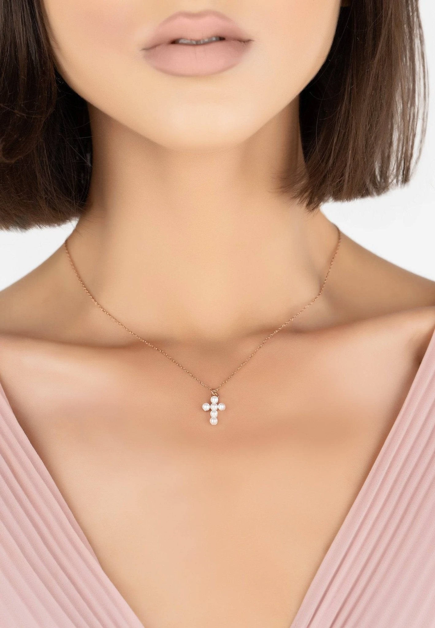 Latelita Pearl Cross Necklace Rosegold 2 Latelita Pearl Cross Necklace Rosegold - Image 2
