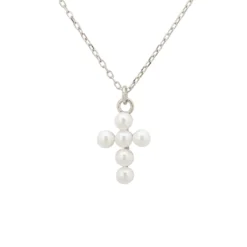 Latelita Pearl Cross Necklace Silver