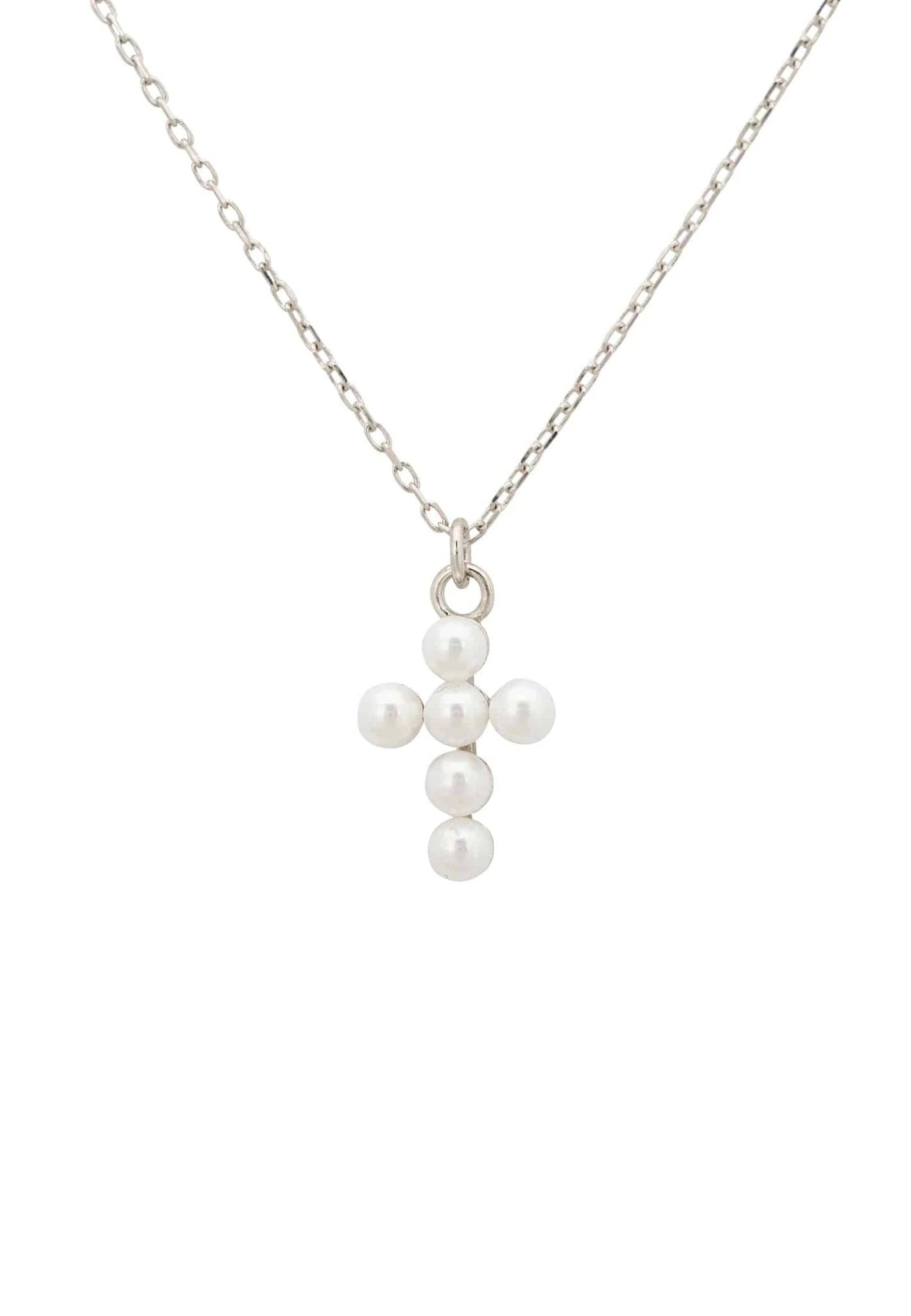 Latelita Pearl Cross Necklace Silver