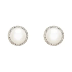 Latelita Pearl Full Halo Large Stud Earrings Silver