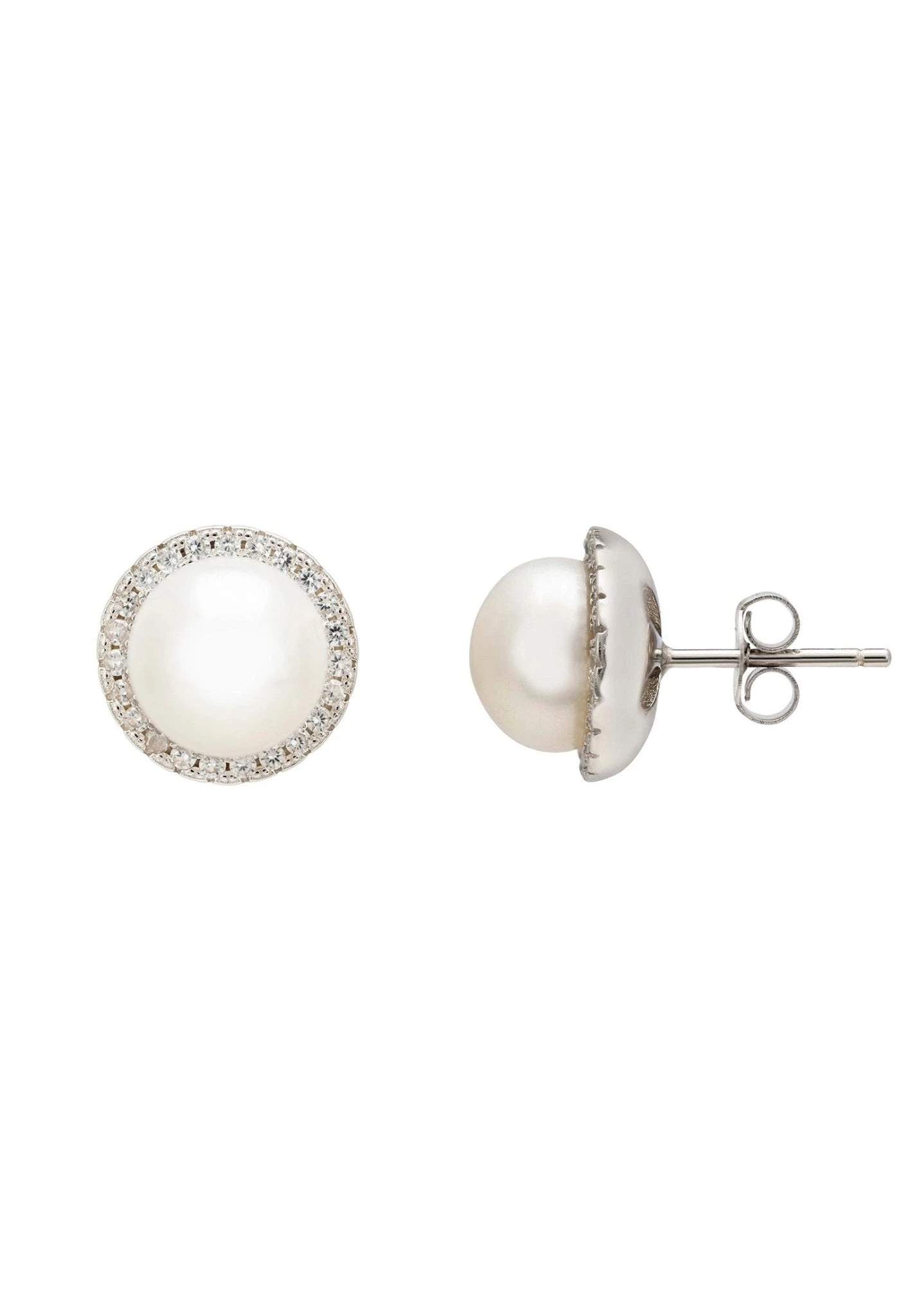 Latelita Pearl Full Halo Large Stud Earrings Silver 3 Latelita Pearl Full Halo Large Stud Earrings Silver - Image 3