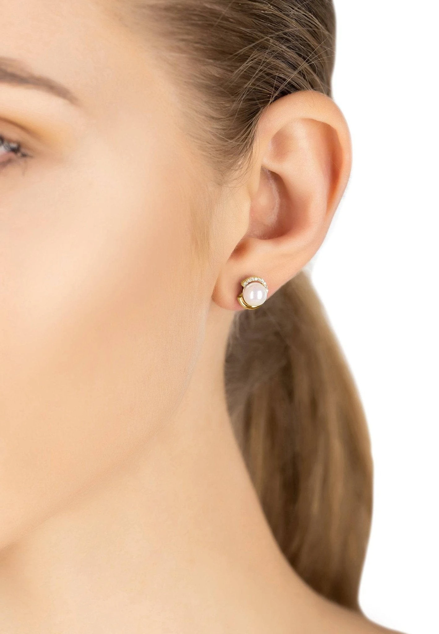 Latelita Pearl Halo Stud Earrings Gold 2 Latelita Pearl Halo Stud Earrings Gold - Image 2