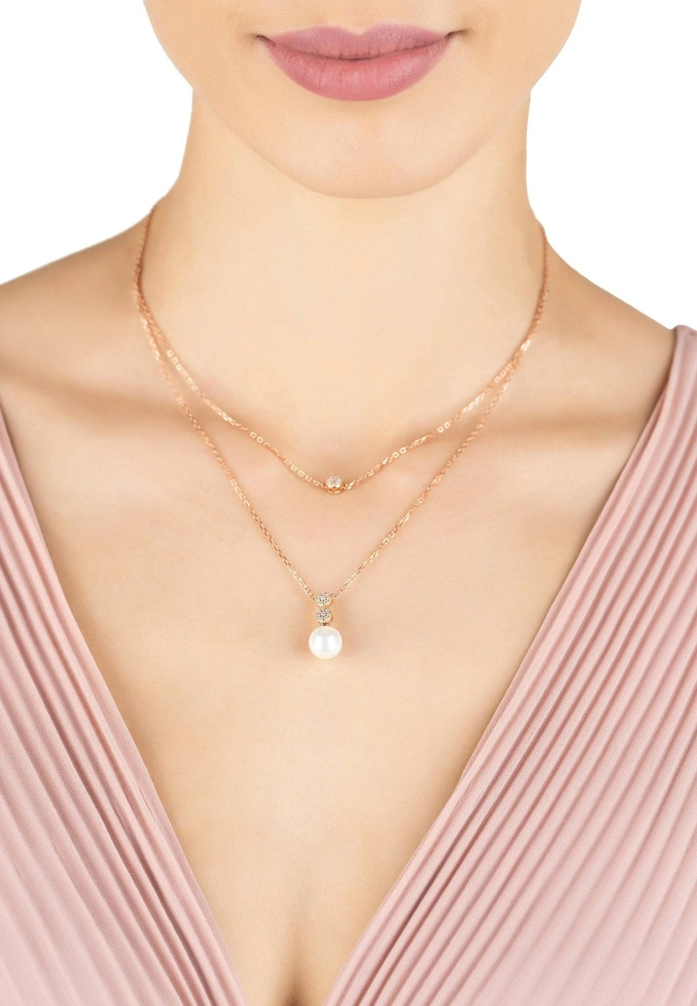 Latelita Pearl & Sparkles Layered Necklace Rosegold 2 Latelita Pearl & Sparkles Layered Necklace Rosegold - Image 2