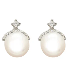 Latelita Pearl Tiara Stud Earrings Silver