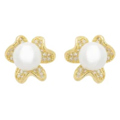 Latelita Petals And Pearl Stud Earrings Gold
