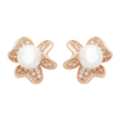 Latelita Petals And Pearl Stud Earrings Rosegold
