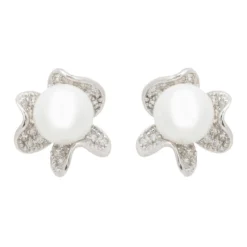 Latelita Petals And Pearl Stud Earrings Silver