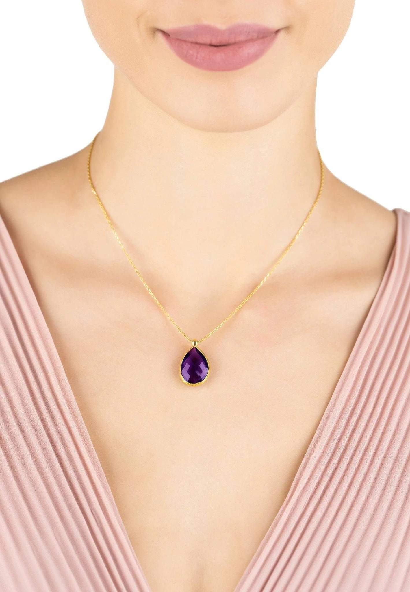 Latelita Petite Drop Necklace Gold Amethyst Hydro 2 Latelita Petite Drop Necklace Gold Amethyst Hydro - Image 2