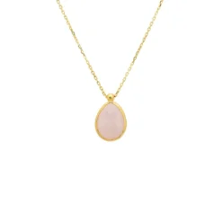 Latelita Petite Drop Necklace Gold Rose Quartz