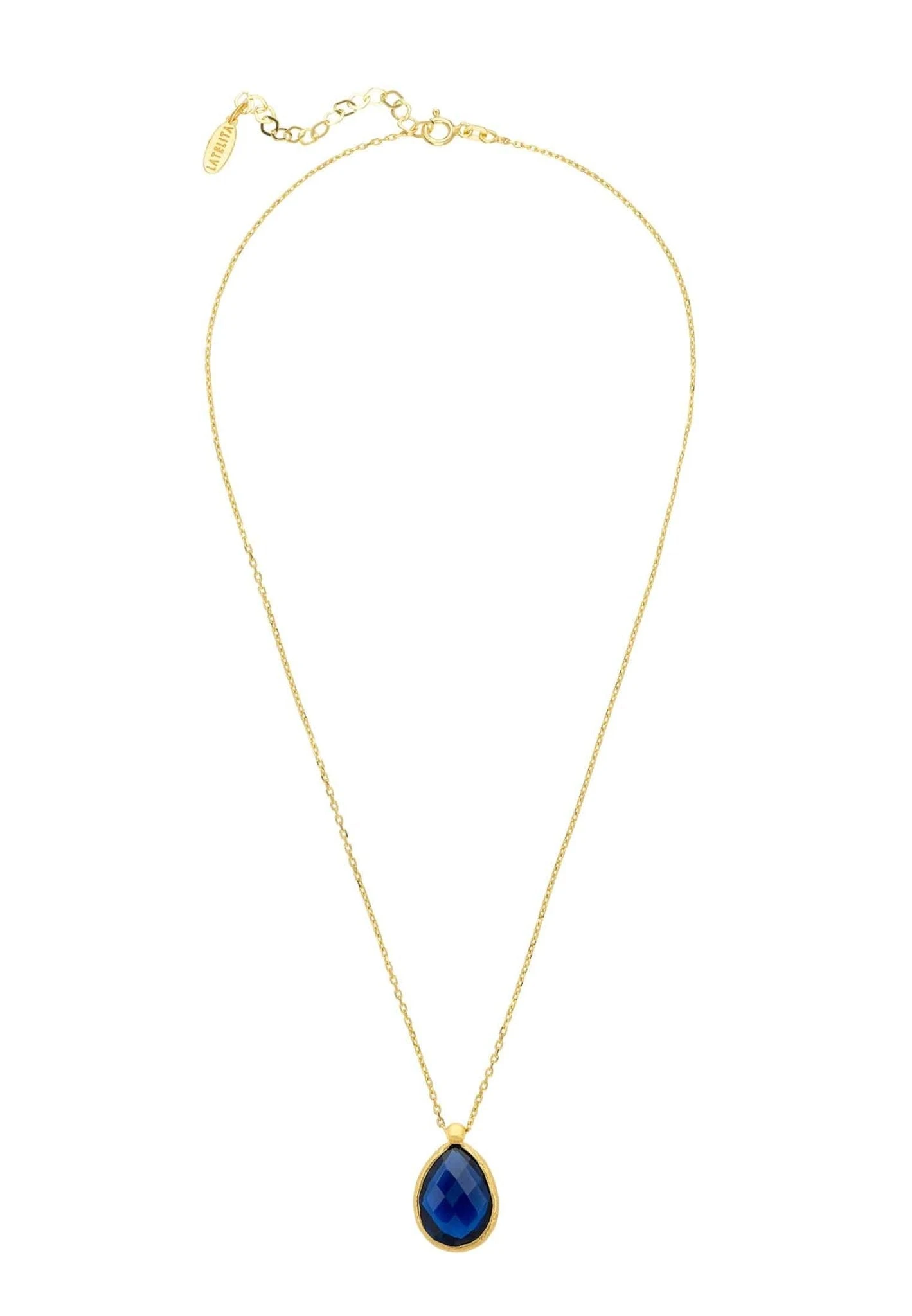 Latelita Petite Drop Necklace Gold Sapphire Hydro 3 Latelita Petite Drop Necklace Gold Sapphire Hydro - Image 3