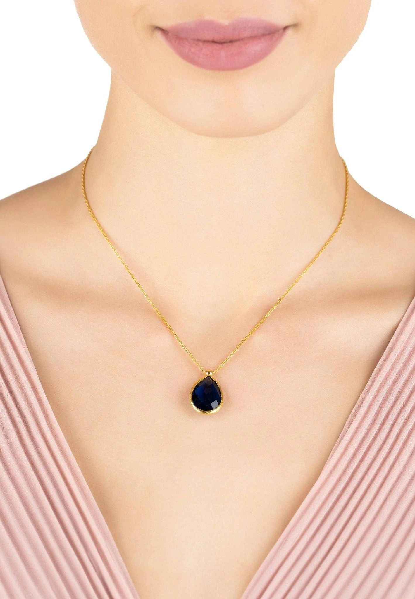 Latelita Petite Drop Necklace Gold Sapphire Hydro 2 Latelita Petite Drop Necklace Gold Sapphire Hydro - Image 2