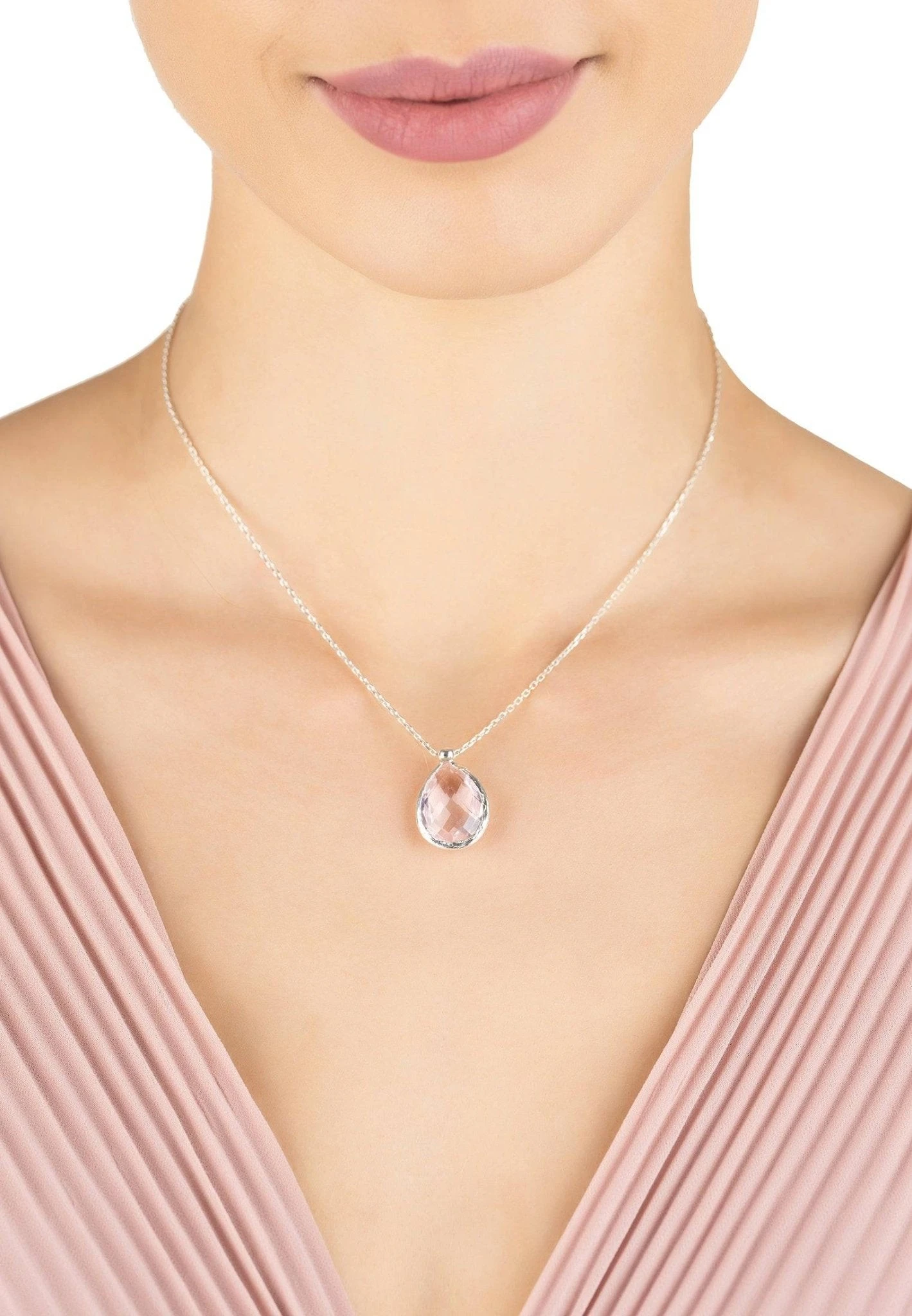 Latelita Petite Drop Necklace Silver Rose Quartz Hydro 2 Latelita Petite Drop Necklace Silver Rose Quartz Hydro - Image 2