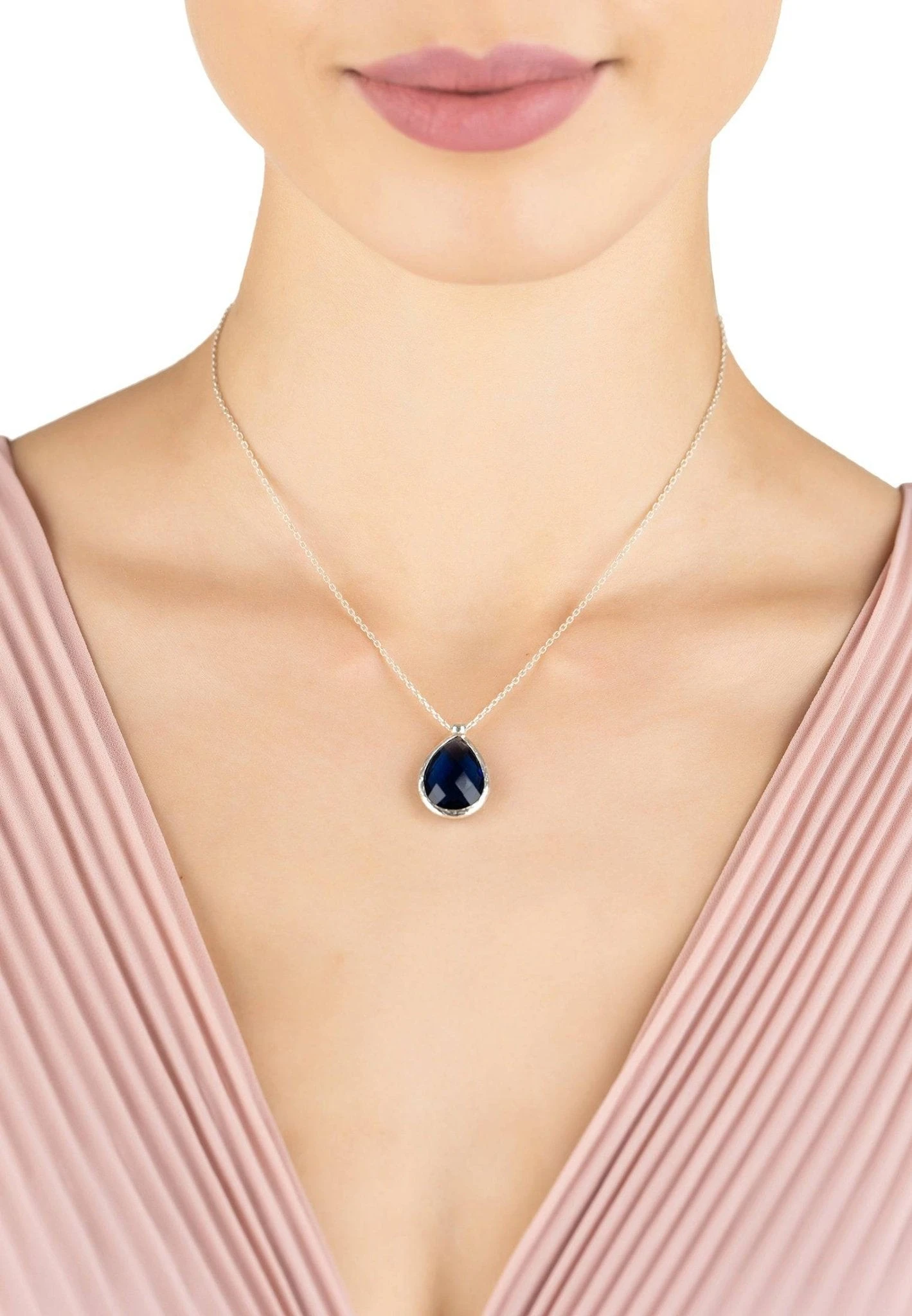 Latelita Petite Drop Necklace Silver Sapphire Hydro 2 Latelita Petite Drop Necklace Silver Sapphire Hydro - Image 2