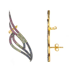 Latelita Phoenix Ear Climber Ruby Sapphire Tsavorite Gold