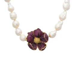 Latelita Poppy Flower Baroque Pearl Necklace Ruby Red Gold