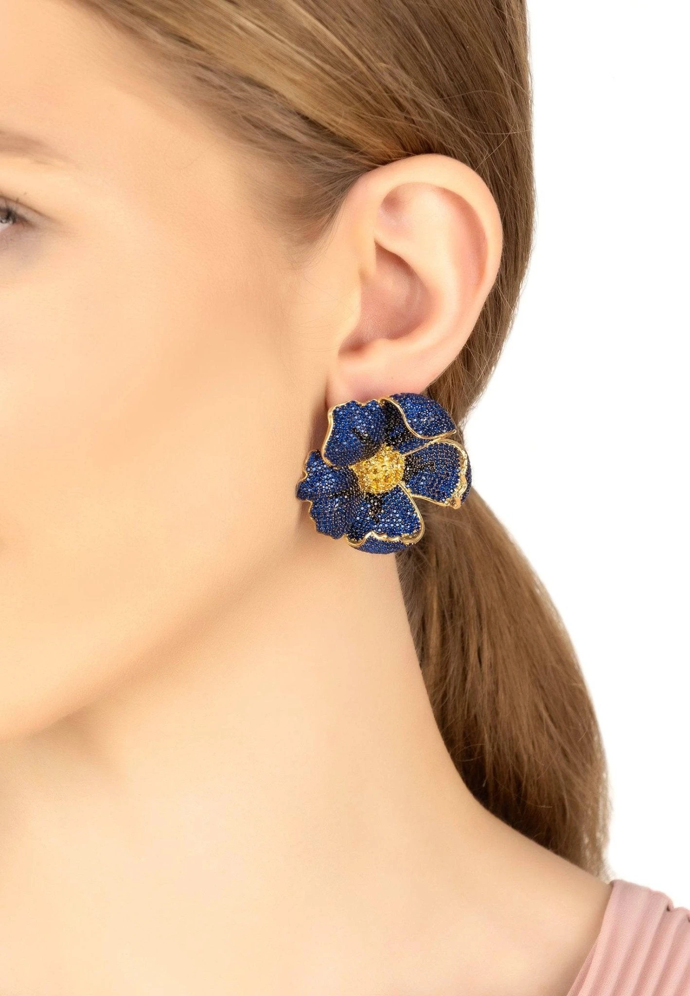 Latelita Poppy Sapphire Blue Earrings Gold 2 Latelita Poppy Sapphire Blue Earrings Gold - Image 2