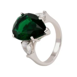 Latelita Rania Teardrop Gemstone Ring Silver Emerald