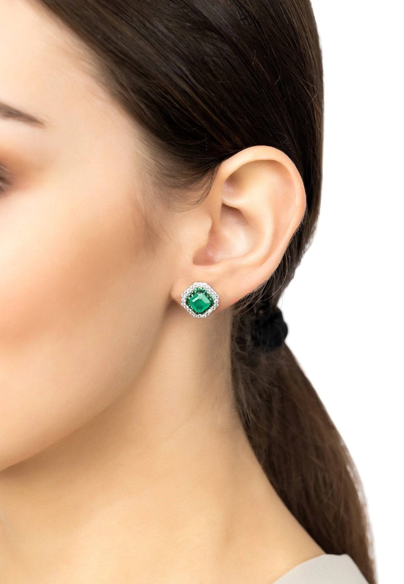 Latelita Rosalind Stud Earrings Silver Colombian Emerald 2 Latelita Rosalind Stud Earrings Silver Colombian Emerald - Image 2