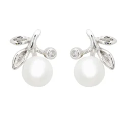 Latelita Rosebud Pearl Stud Earrings Silver