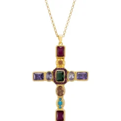 Latelita Santa Maria Extra Large Gemstone Cross Pendant Gold